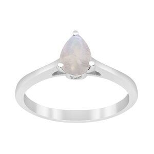 Solitaire 0.75Ct Pear Shape Rainbow 925 Sterling Silver Women Stackable Ring